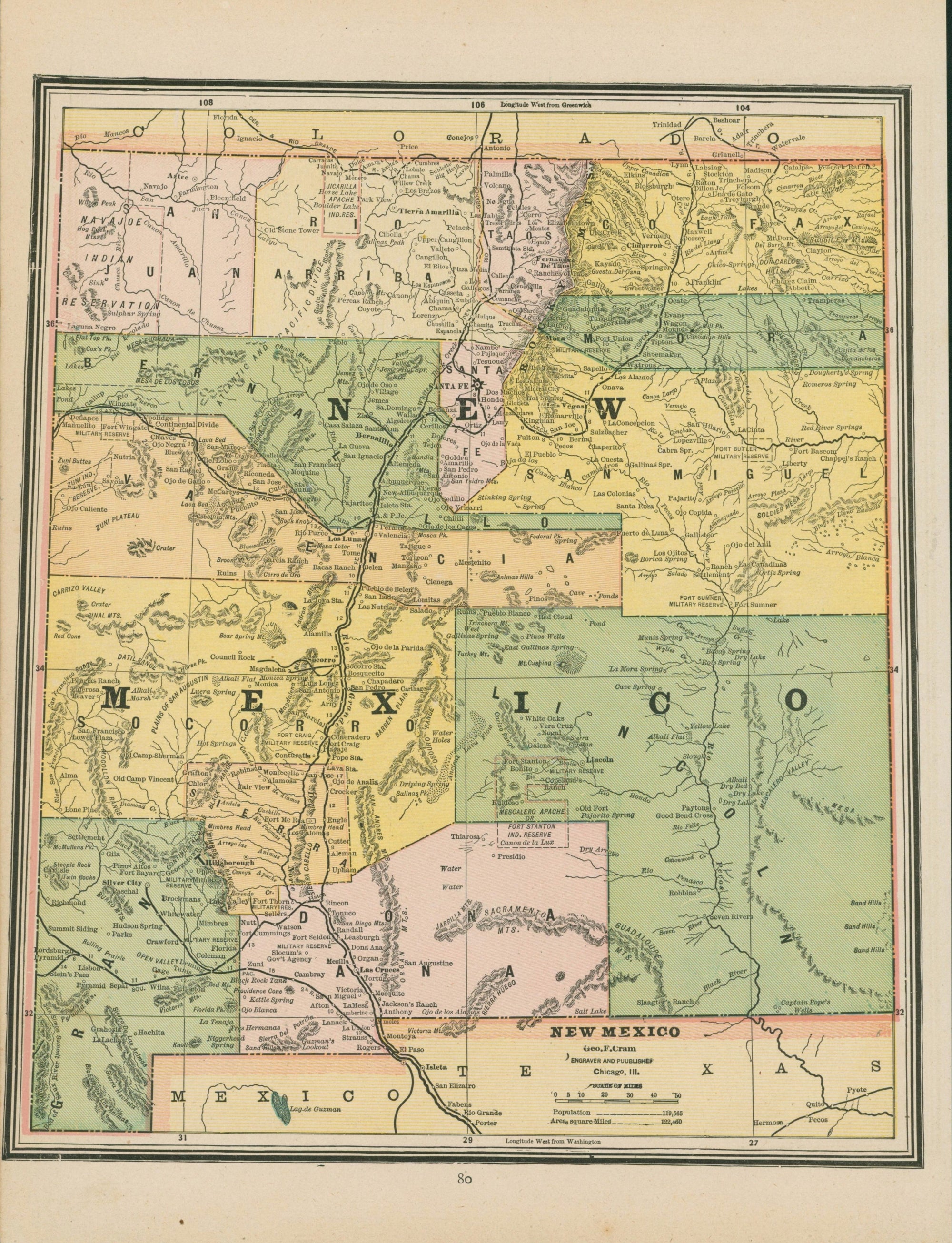 New Mexico- Cram's Atlas - Authentic Vintage Map