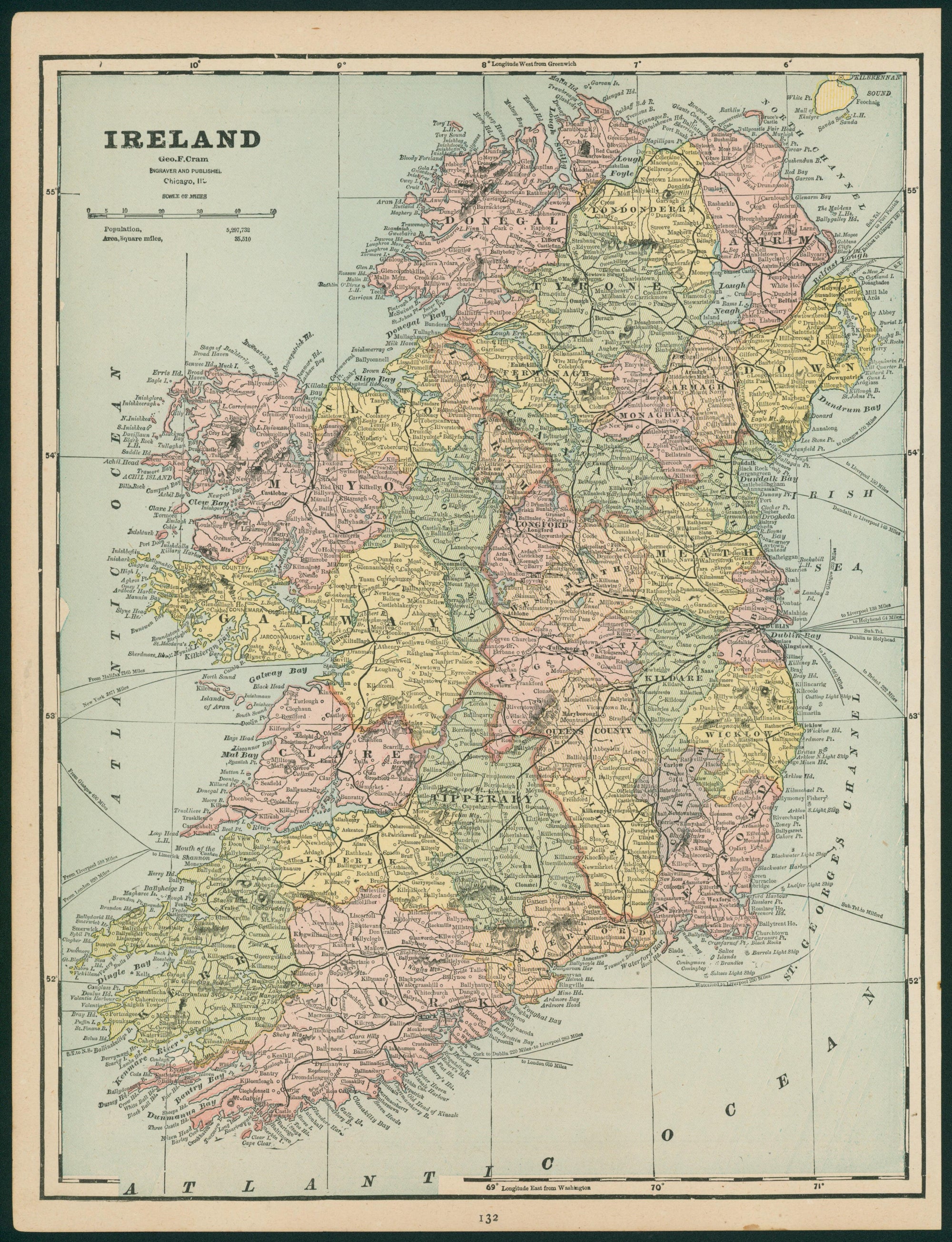 Ireland- Cram's Atlas - Authentic Vintage Map