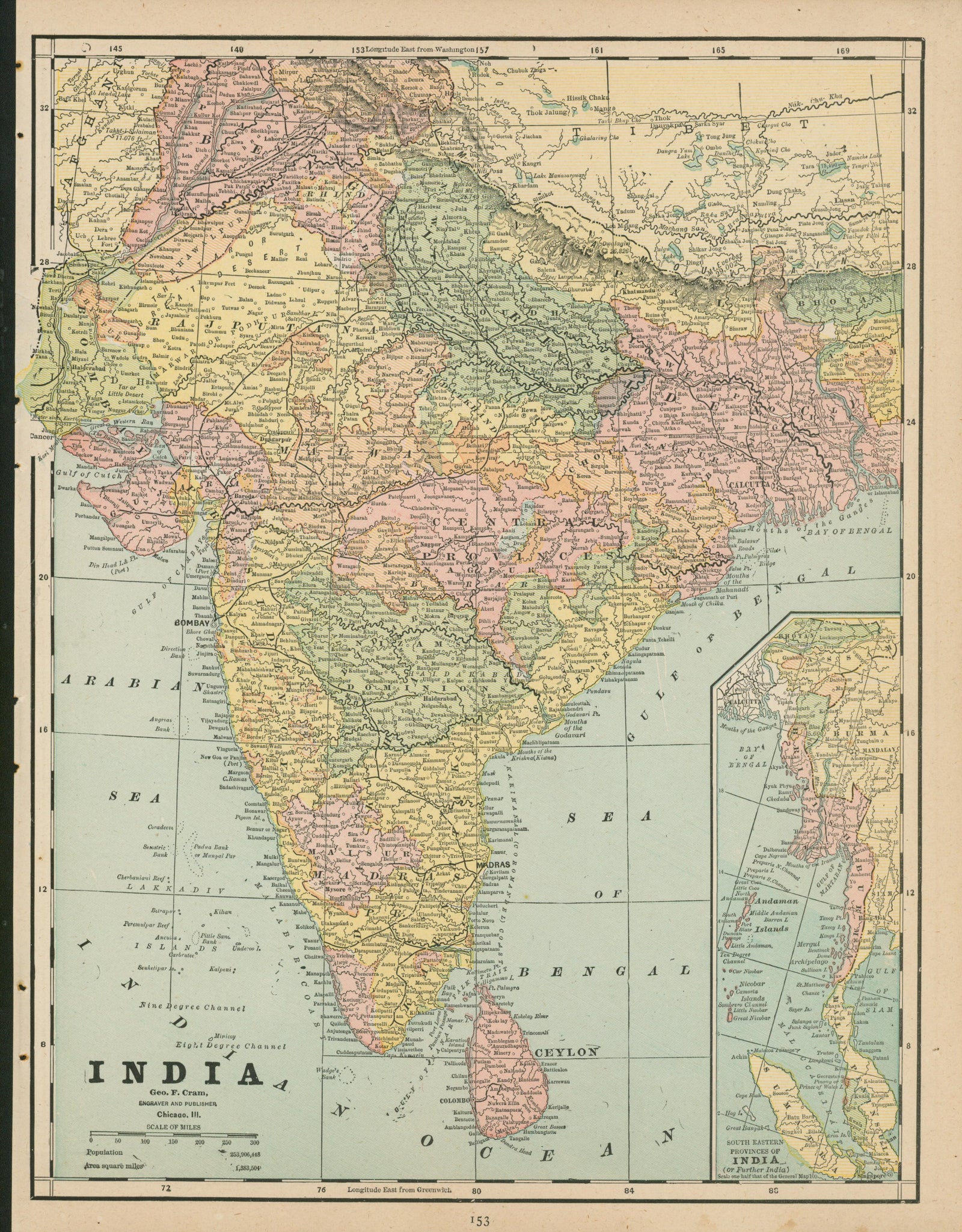 India- Cram's Atlas - Authentic Vintage Map