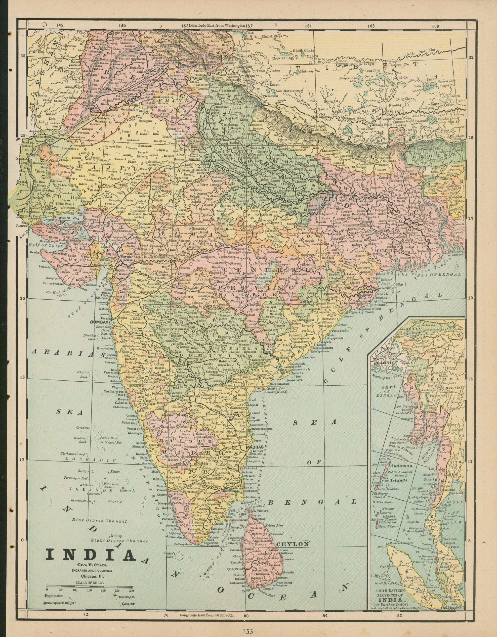 India- Cram's Atlas - Authentic Vintage Map