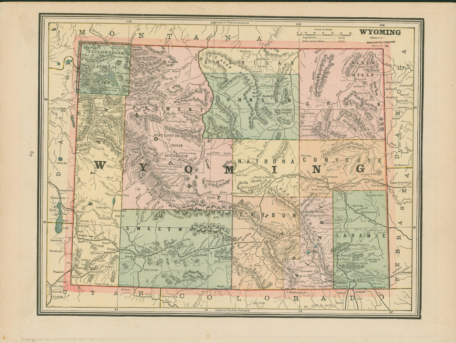 Wyoming- Cram's Atlas - Authentic Vintage Map