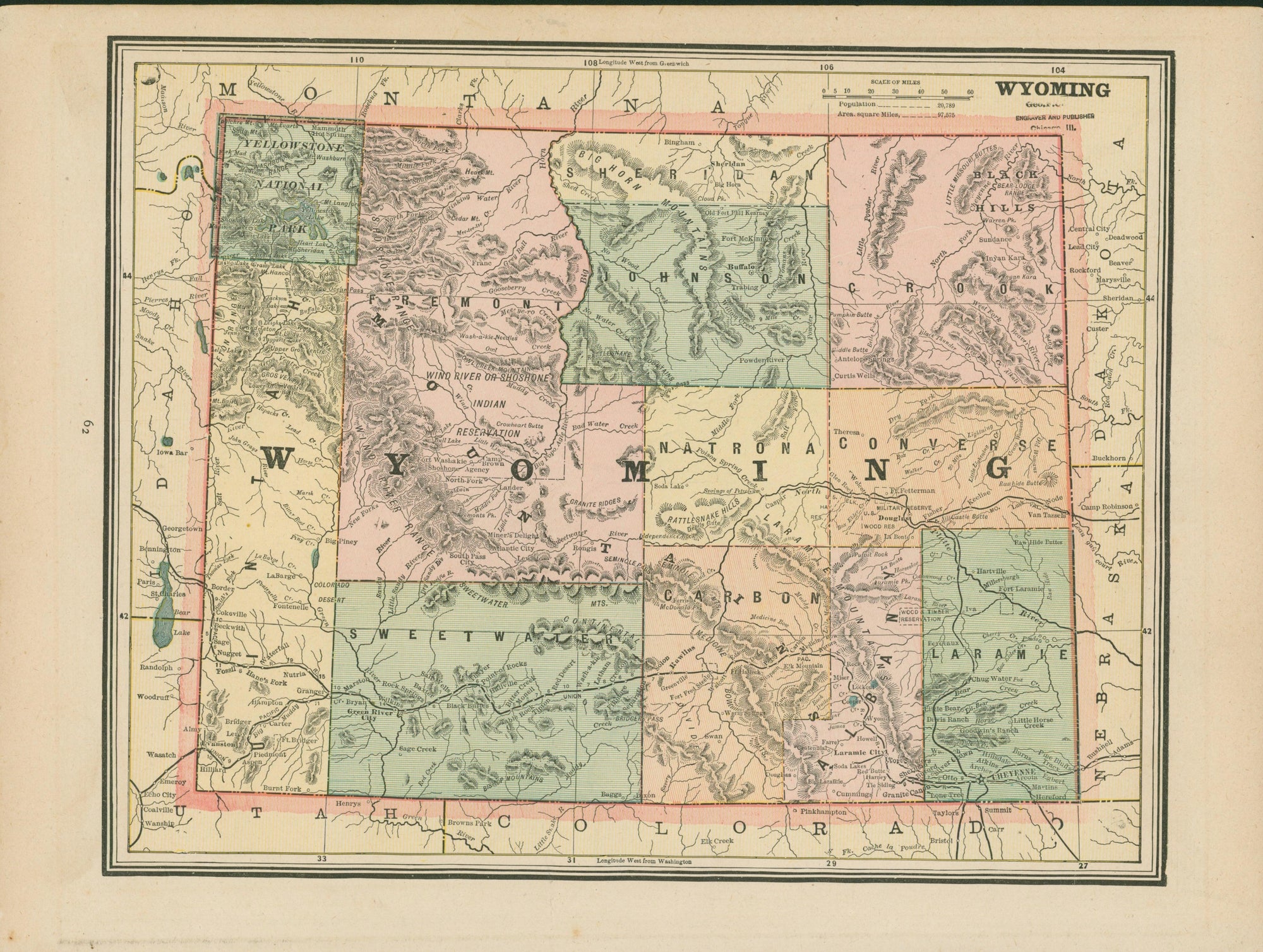 Wyoming- Cram's Atlas - Authentic Vintage Map