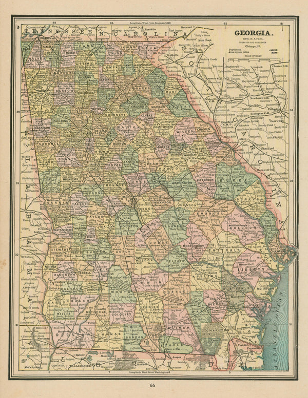 Georgia- Cram's Atlas - Authentic Vintage Map