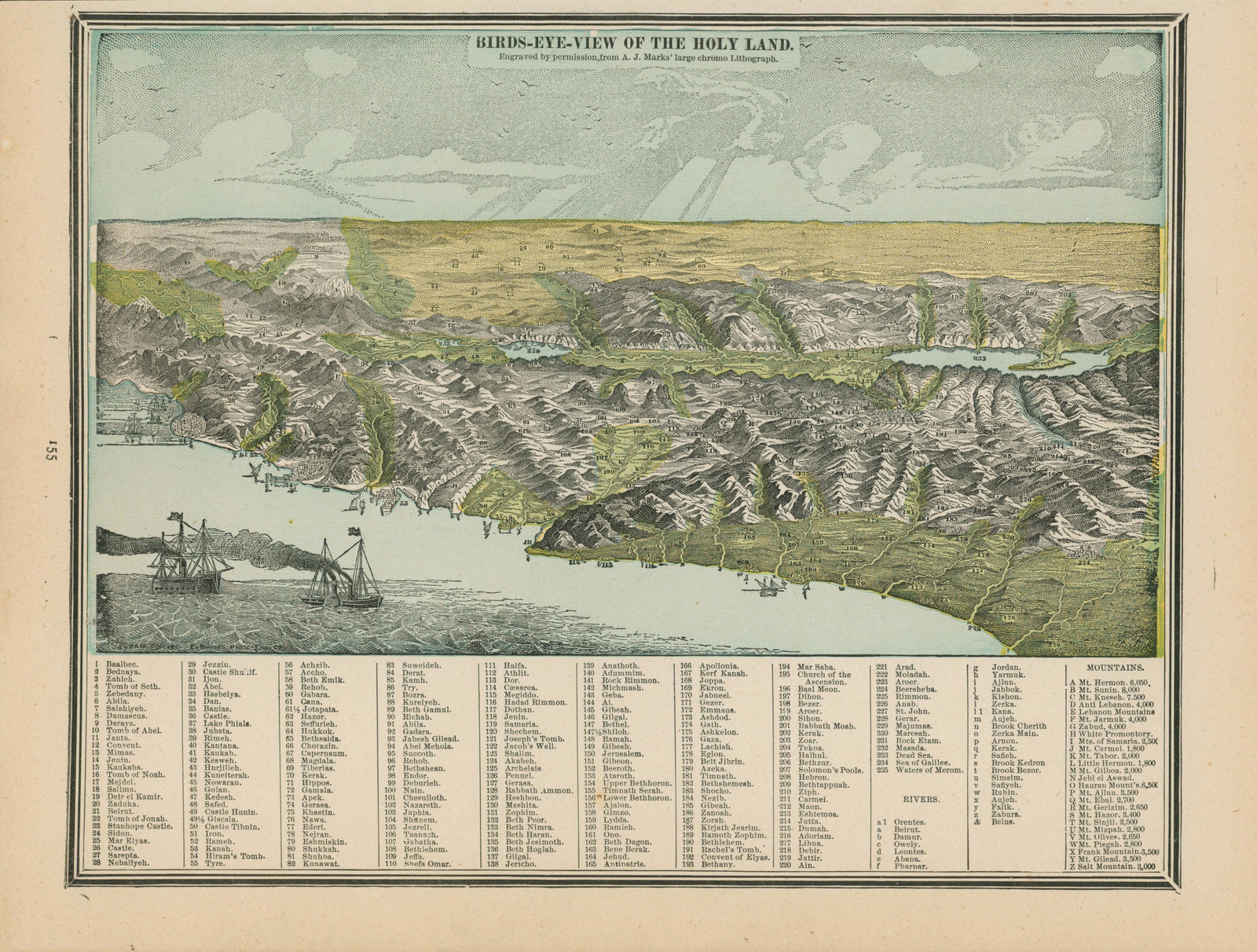The Holy Land- Cram's Atlas - Authentic Vintage Map