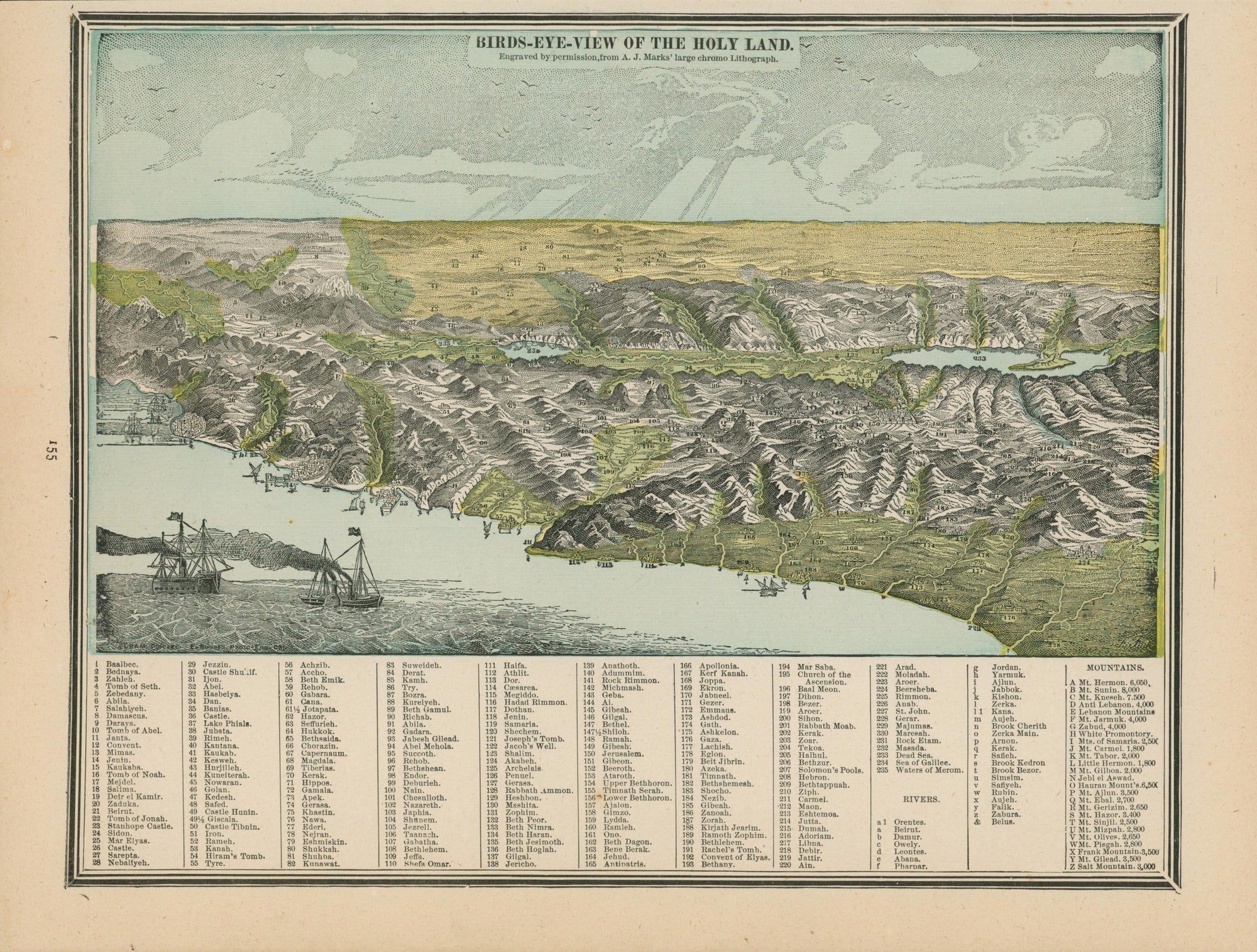 The Holy Land- Cram's Atlas - Authentic Vintage Map