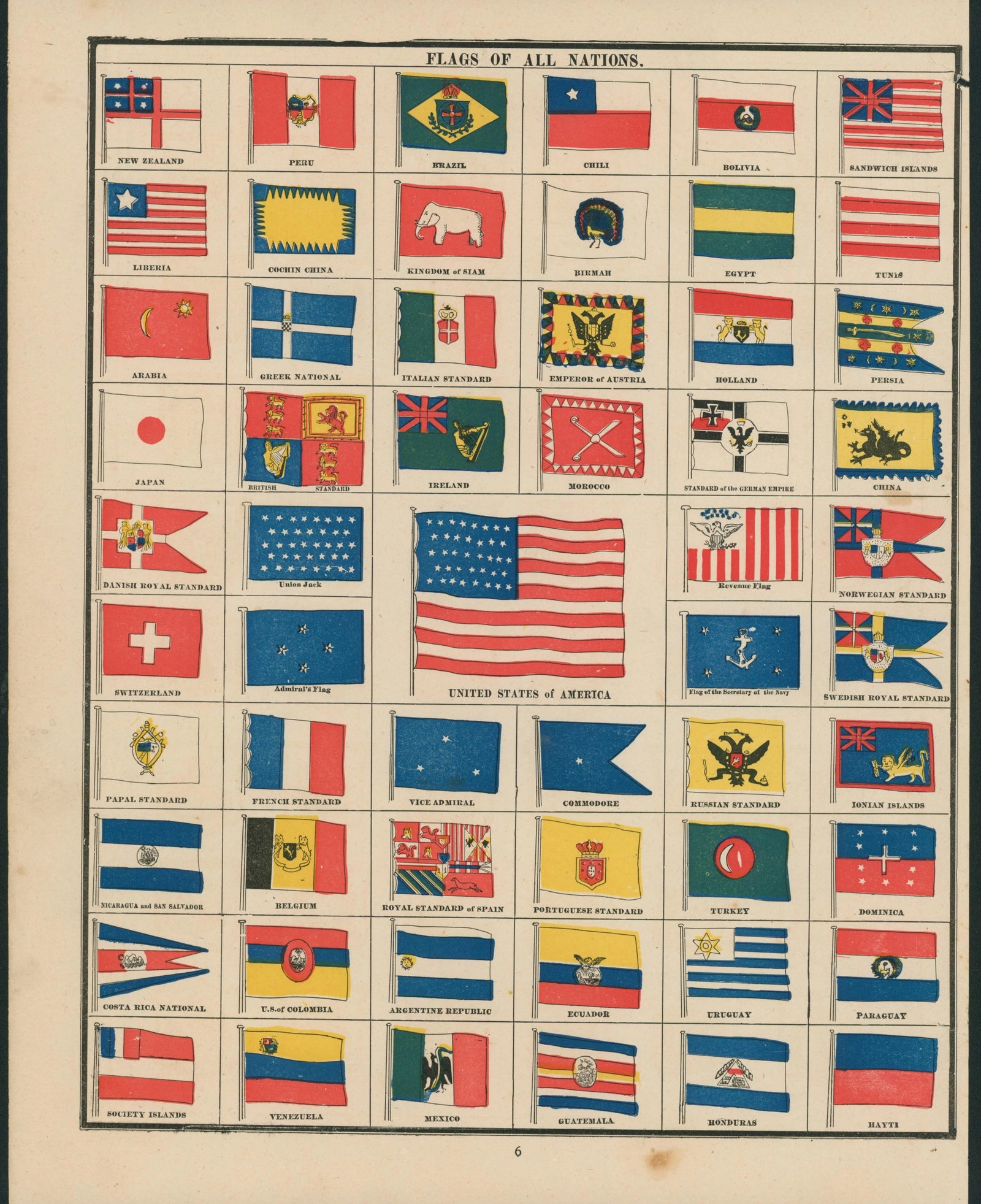 Flag's of All Nations- Cram's Atlas - Authentic Vintage Map