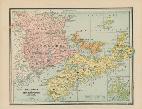 Nova Scotia, New Brunswick- Cram's Atlas - Authentic Vintage Map