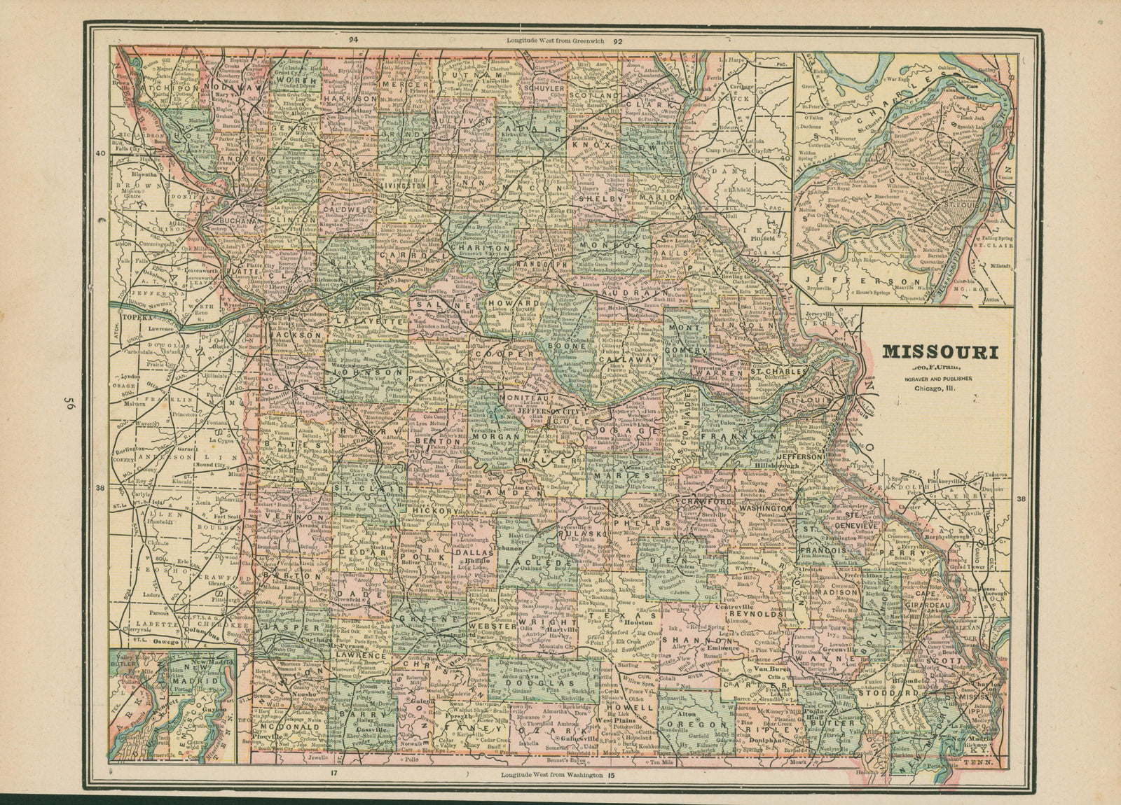 Missouri- Cram's Atlas - Authentic Vintage Map