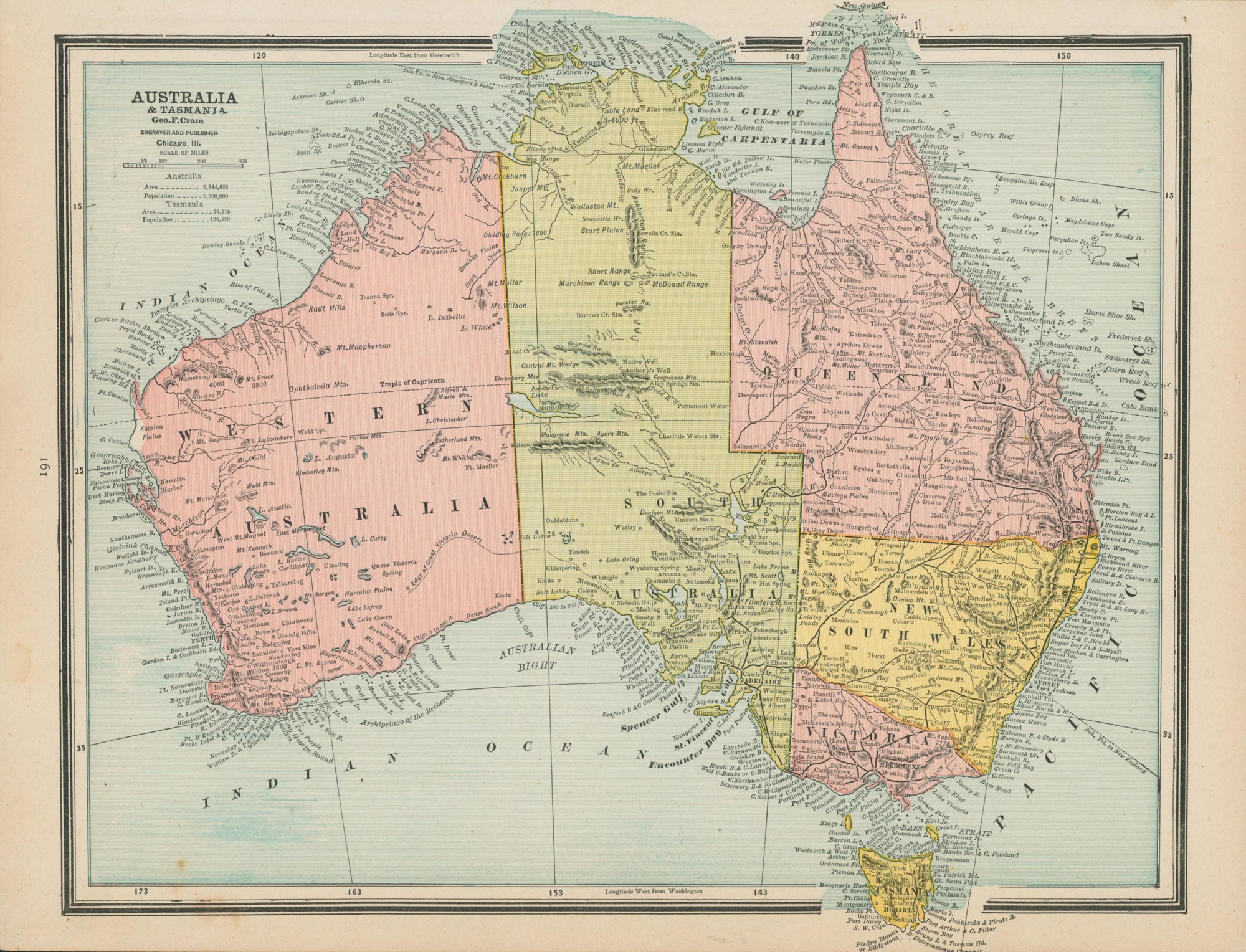 Australia- Cram's Atlas - Authentic Vintage Map