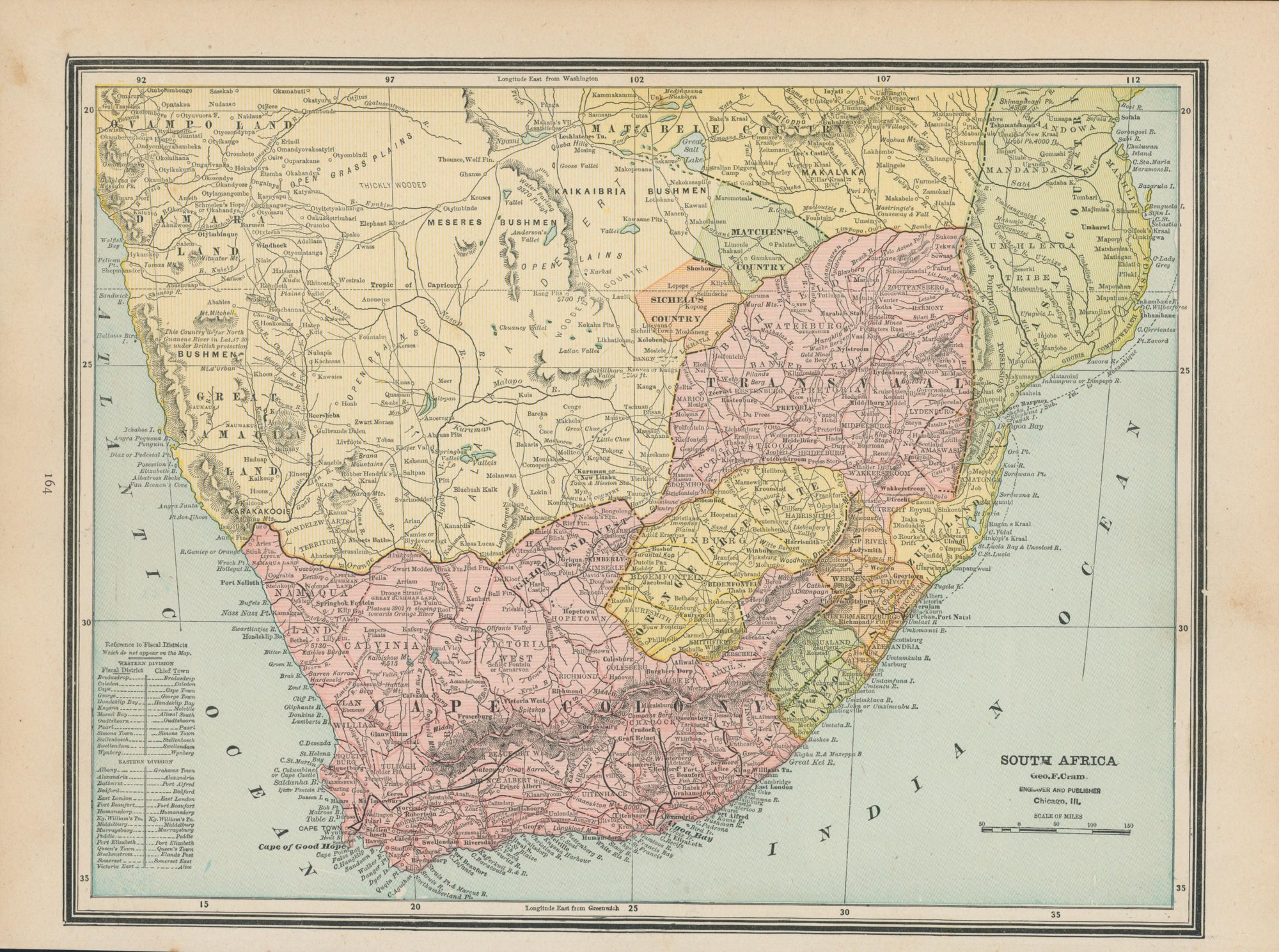 South Africa- Cram's Atlas - Authentic Vintage Map