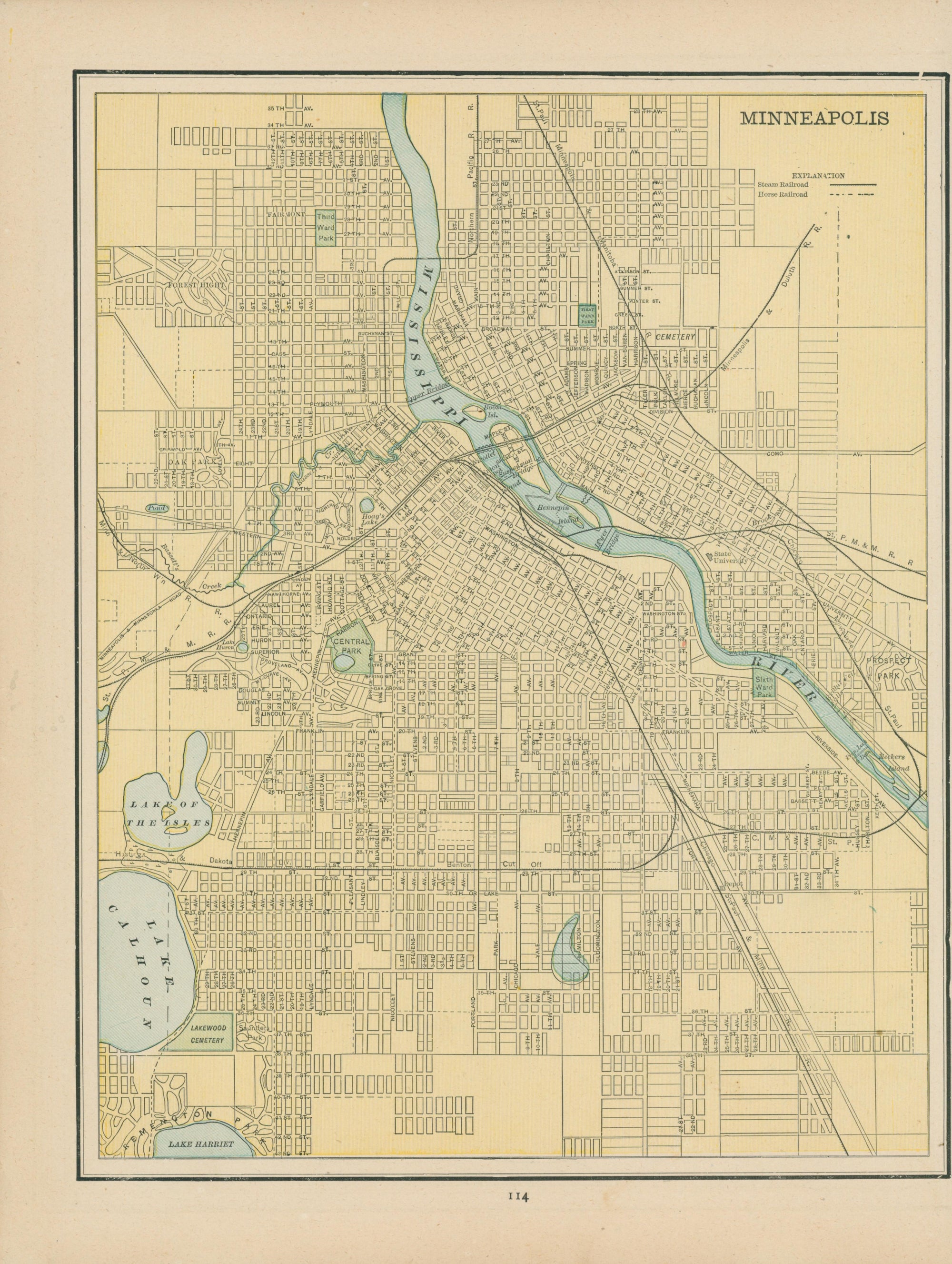 Minneapolis, Minnesota- Cram's Atlas - Authentic Vintage Map