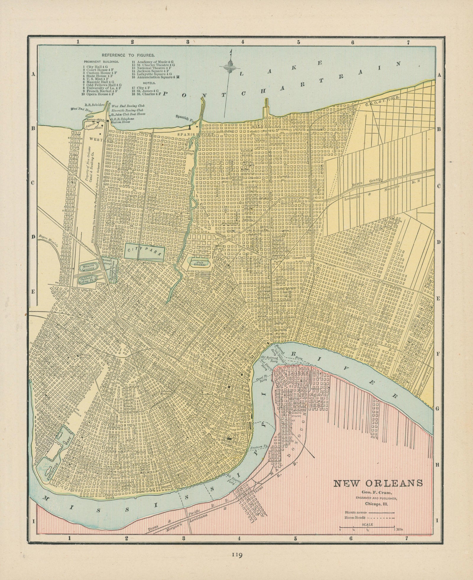 New Orleans- Cram's Atlas - Authentic Vintage Map