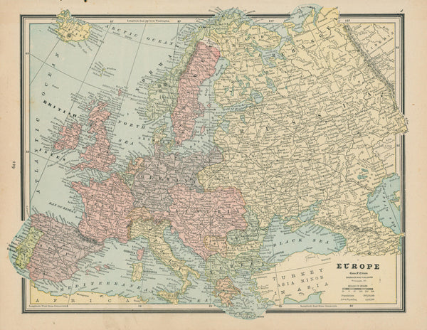 Europe- Cram's Atlas - Authentic Vintage Map