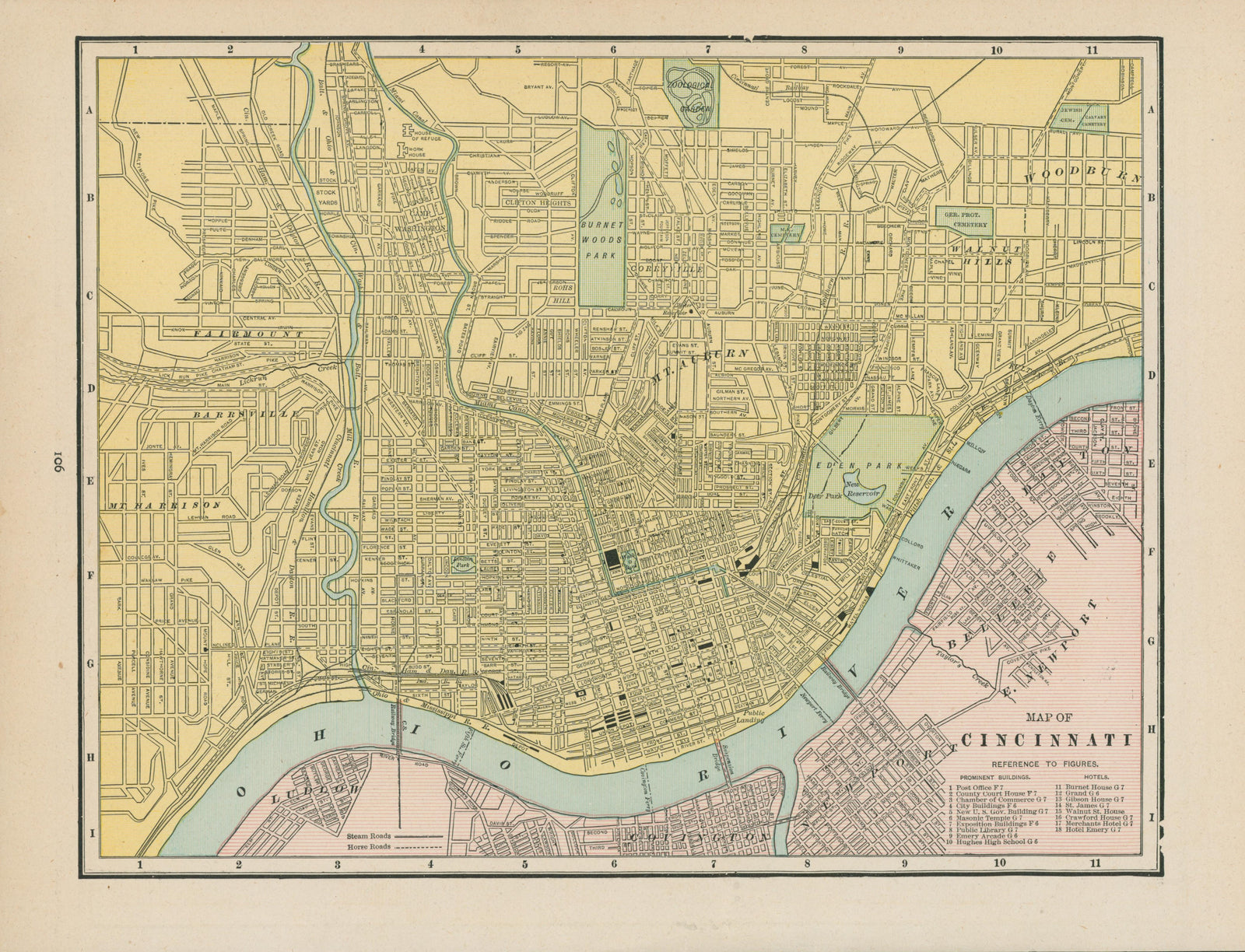 Cincinnati, Ohio- Cram's Atlas - Authentic Vintage Map