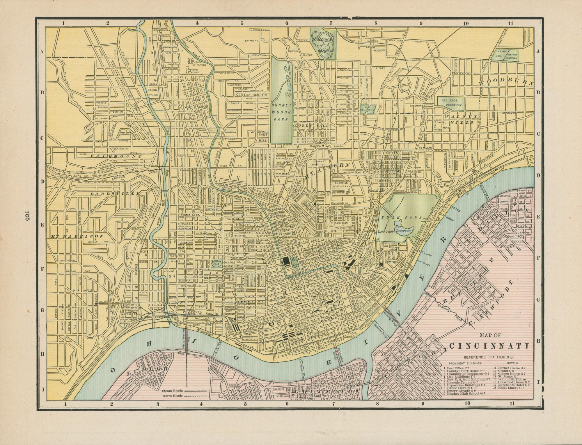 Cincinnati, Ohio- Cram's Atlas - Authentic Vintage Map