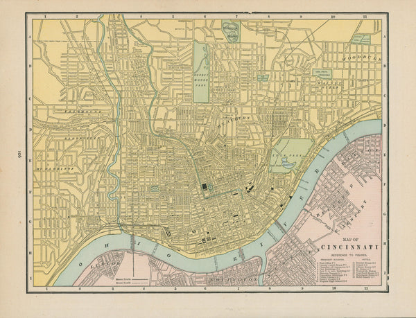 Cincinnati, Ohio- Cram's Atlas - Authentic Vintage Map