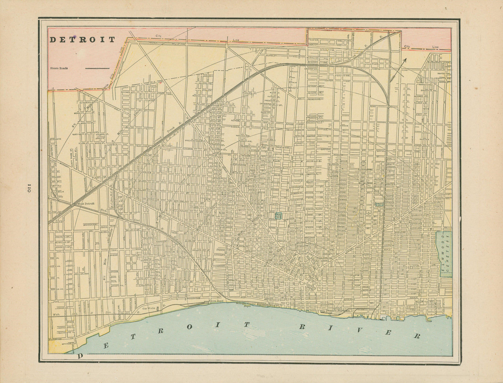 Detroit, Michigan- Cram's Atlas - Authentic Vintage Map