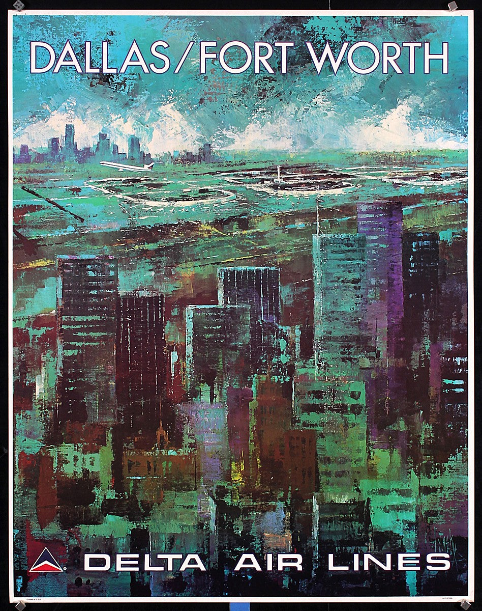 Visit Dallas/Fort Worth, Delta Airlines - Authentic Vintage Poster