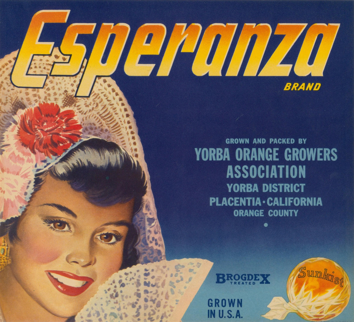 Esperanza Oranges, California Crate Label - Original Vintage Product Label:
