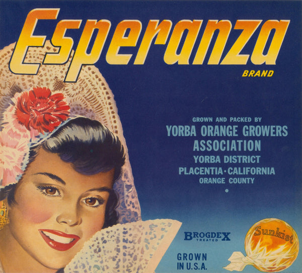 Esperanza Oranges, California Crate Label - Original Vintage Product Label: