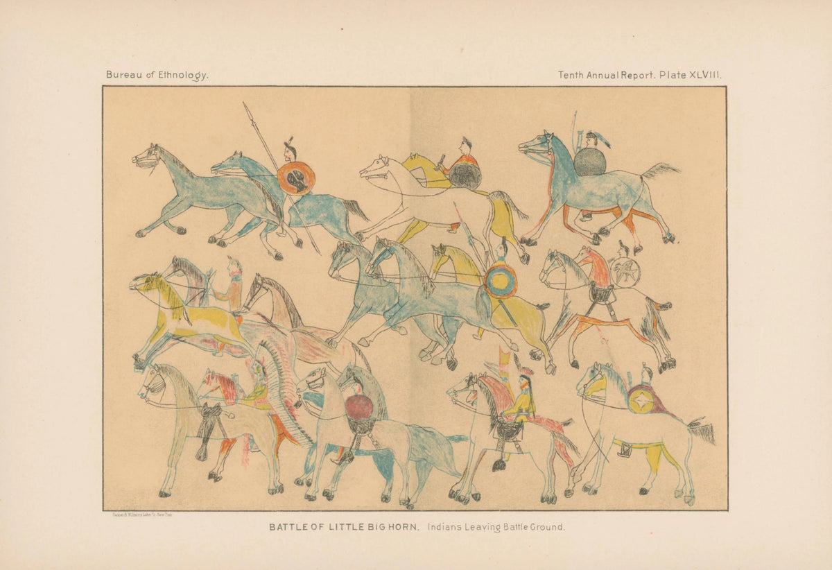 Indians Leaving Battleground, Battle of Little Bighorn - Original Antique Print: