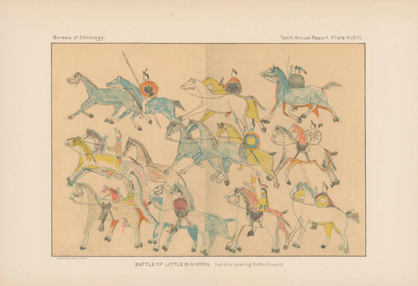 Indians Leaving Battleground, Battle of Little Bighorn - Original Antique Print: