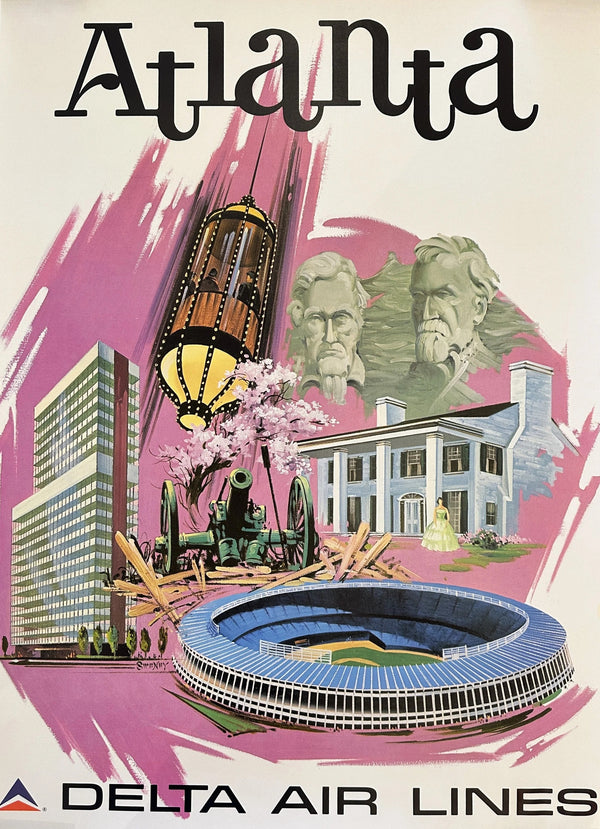 Atlanta by Fred Sweeney, Delta Airlines - Original Vintage Poster