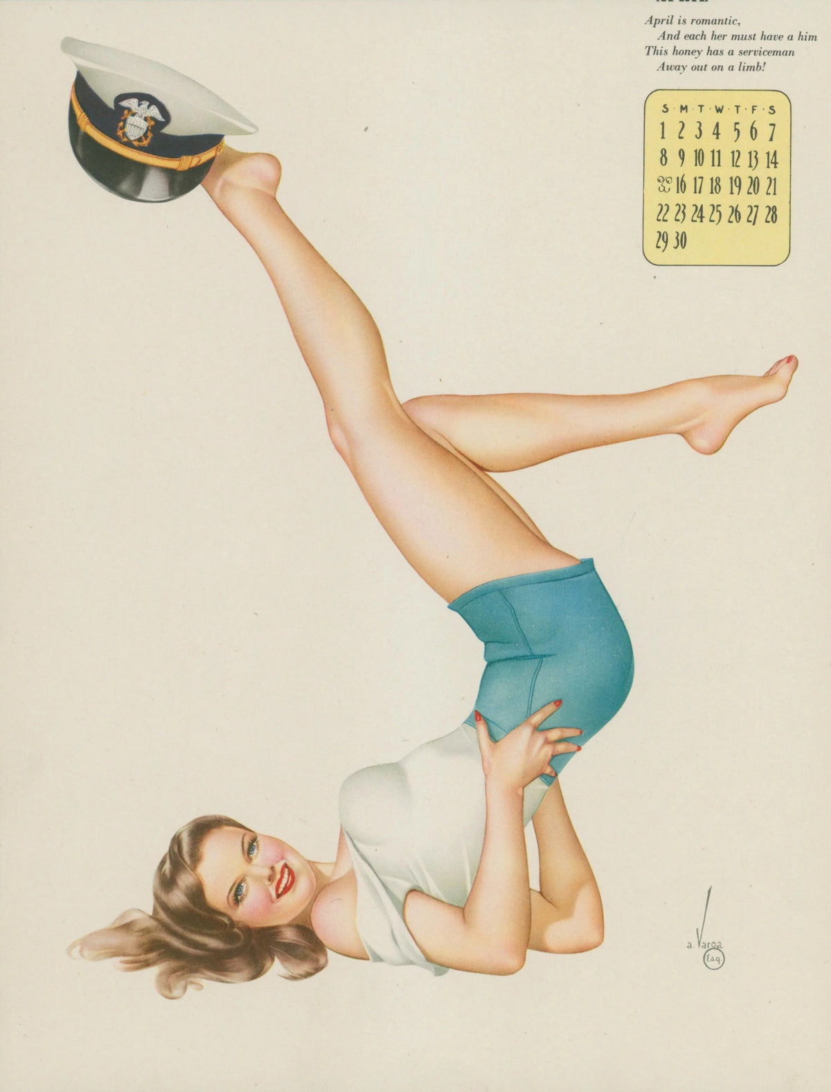 April, Esquire Calendar by Varga - Original Vintage Illustration
