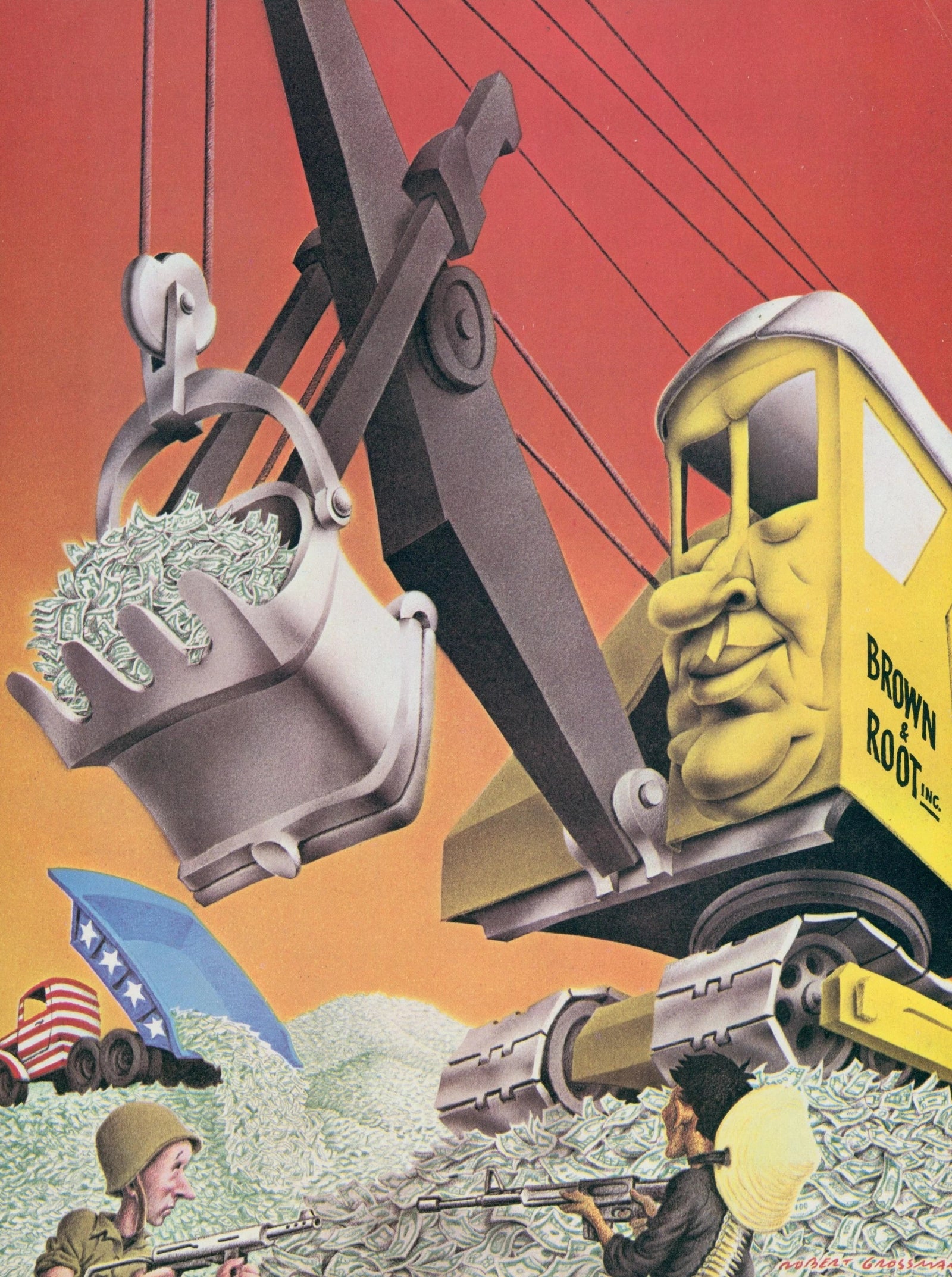 Brown & Root Excavator by Robert Grossman, Ramparts Magazine - Original Vintage Illustration