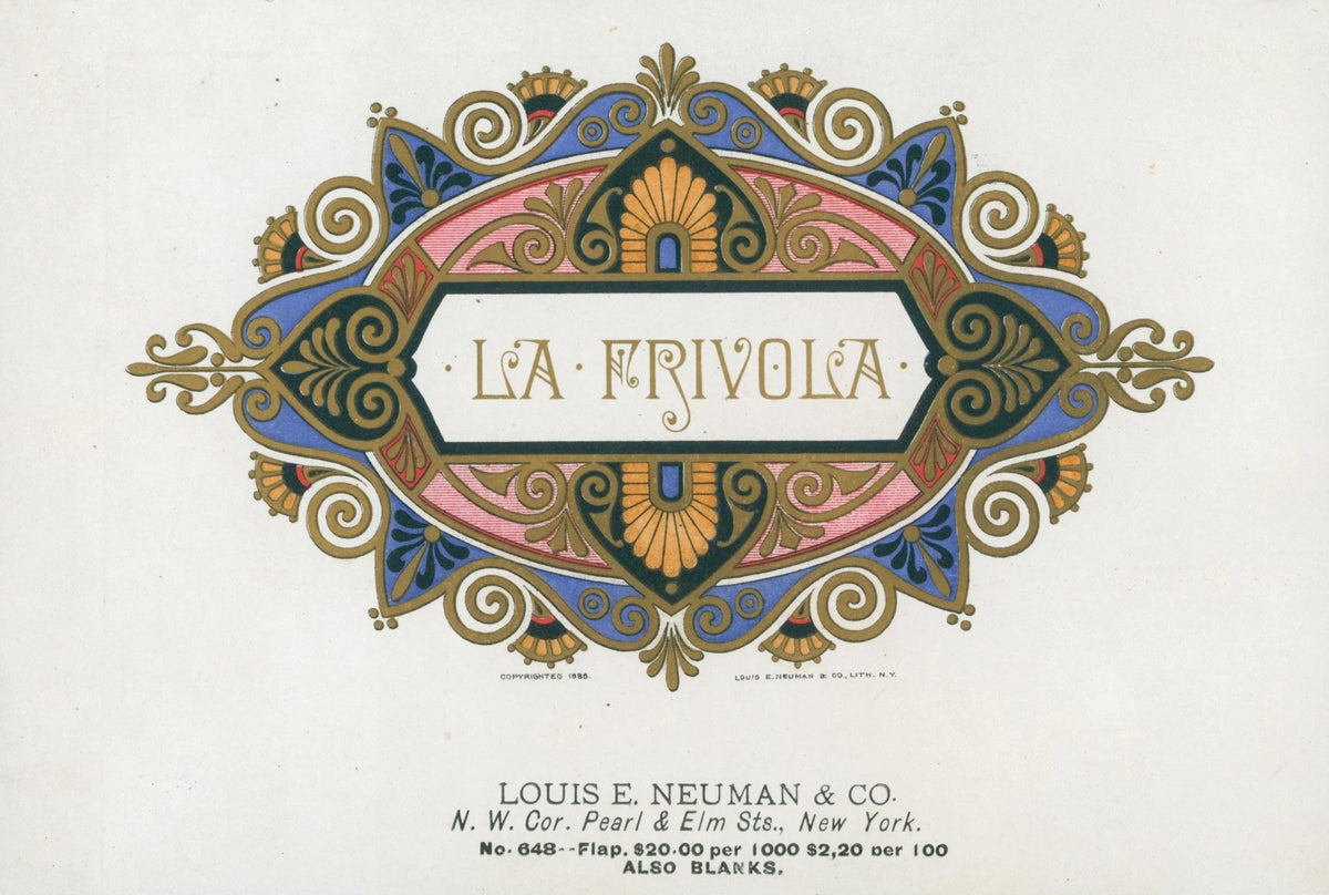 La Frivola Cigars, Salesman Sample - Original Vintage Product Label: