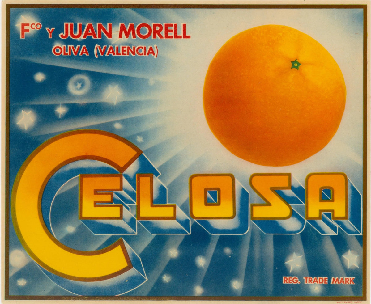 Celosa Oranges, Spanish Crate Label - Original Vintage Product Label: