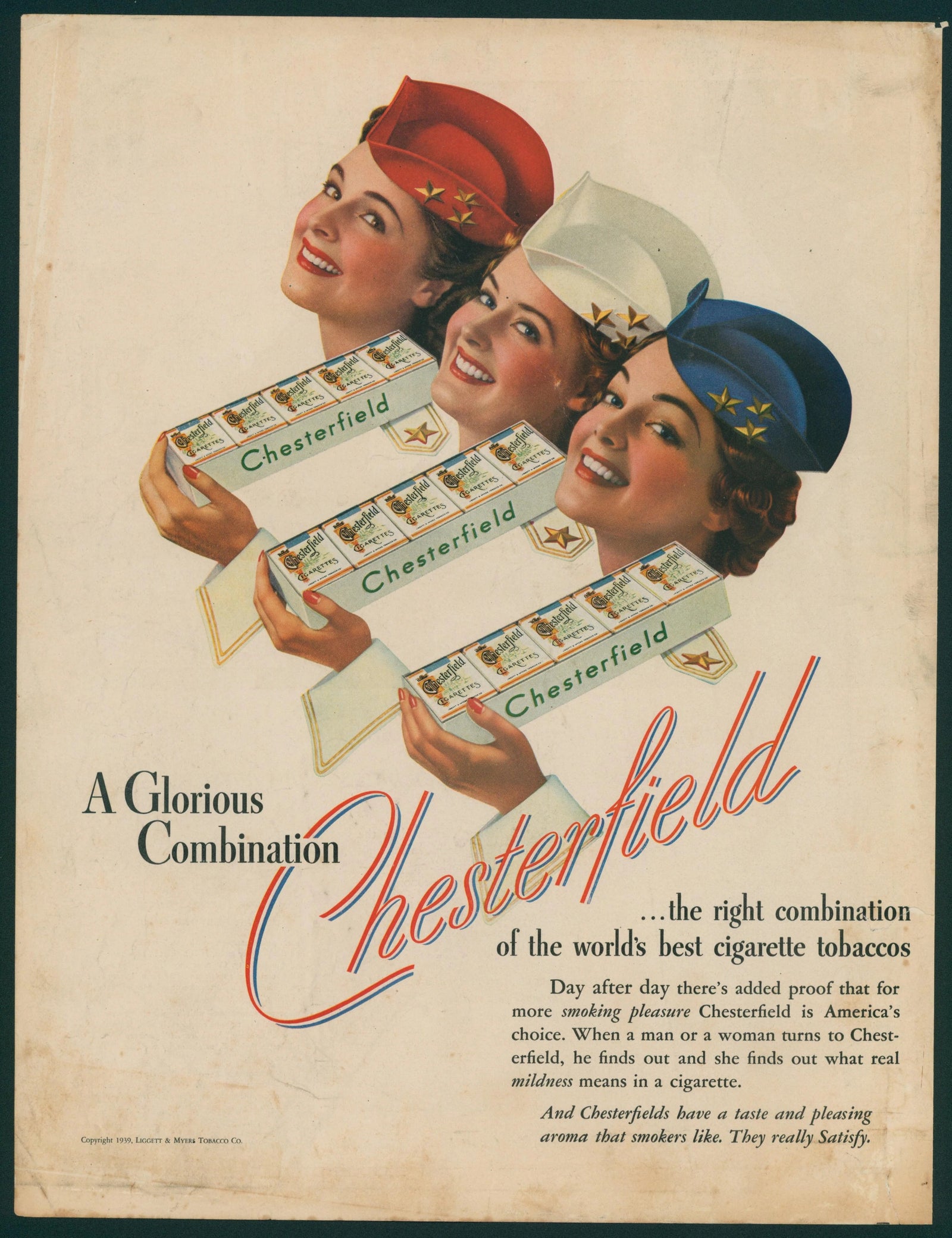 Chesterfield Cigarette Ad - Original Vintage Ad: