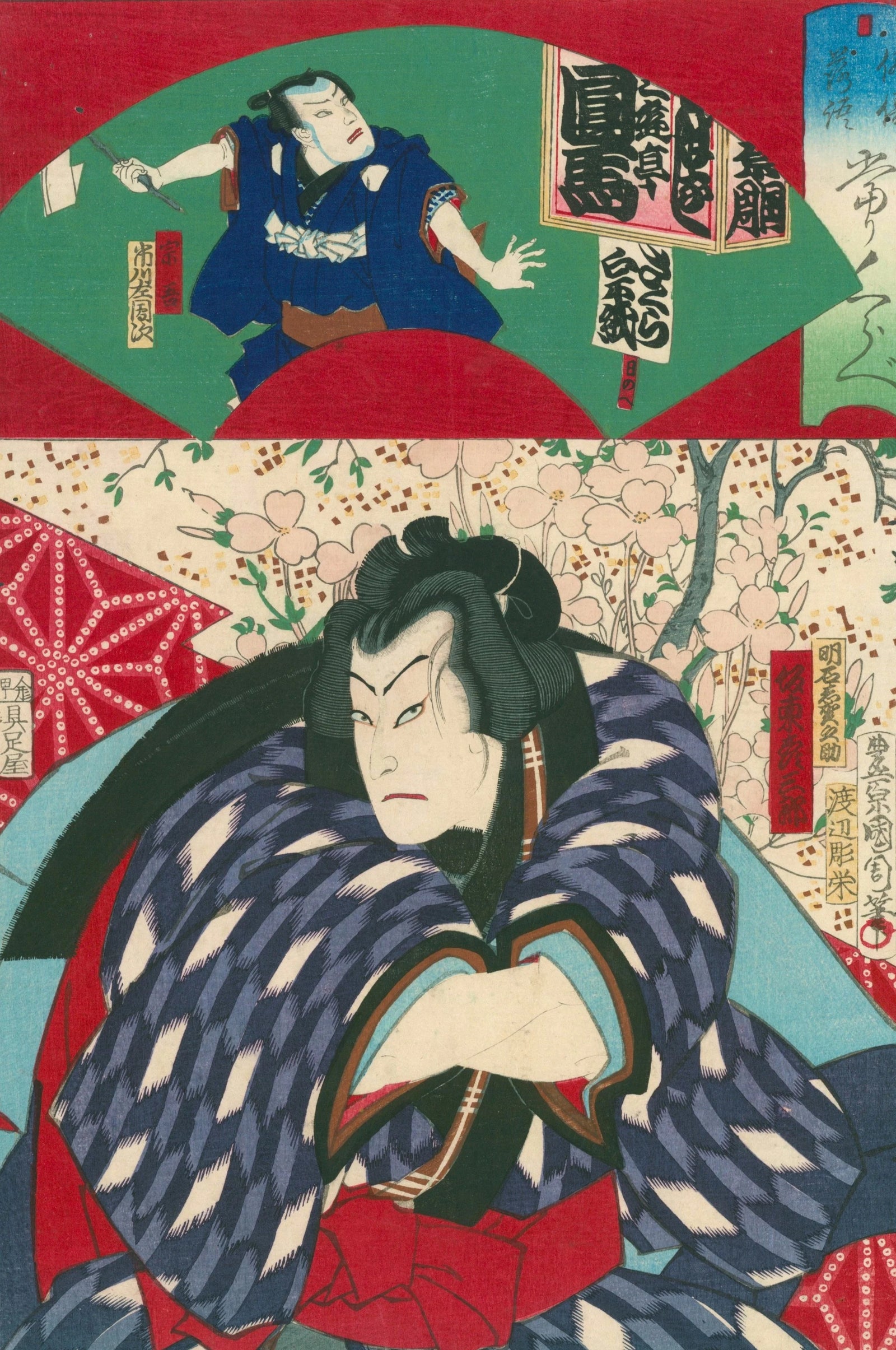 Kabuki Actor Portrait by Toyohara Kunichika - Original Antique Print: