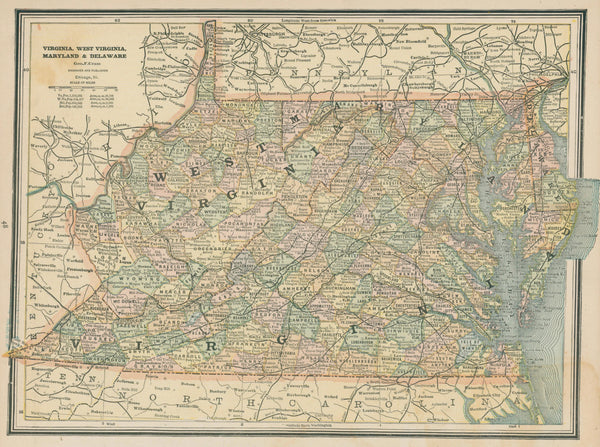 Virginia, West Virginia, and Maryland, Cram's Atlas - Original Vintage Map