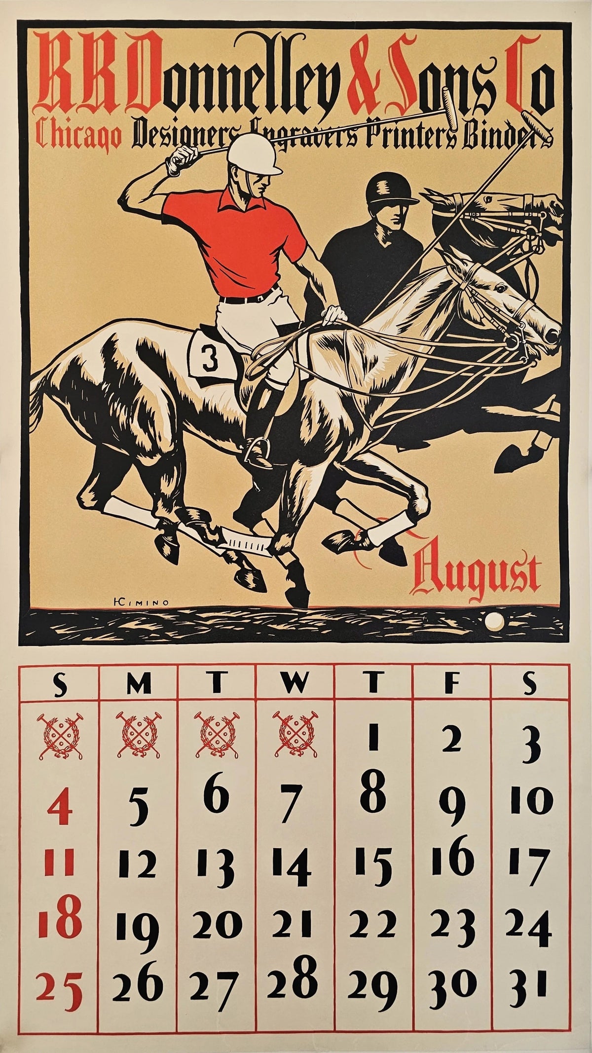 August Calendar, R.R. Donnelley & Sons - Original Vintage Poster