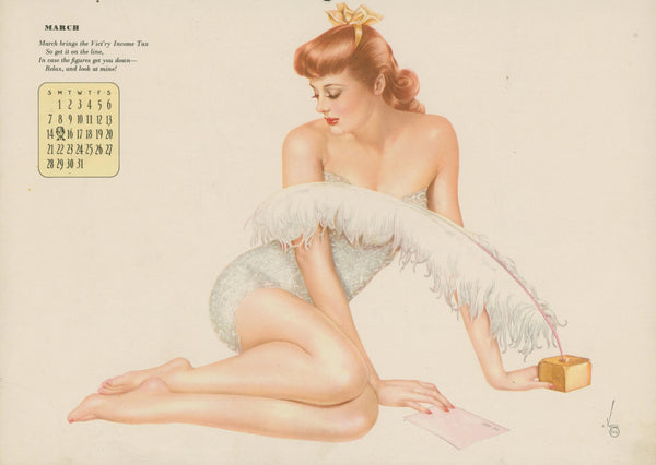 March, Esquire Calendar - Original Antique Print: