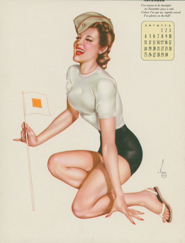 November Esquire Calendar - Original Vintage Illustration