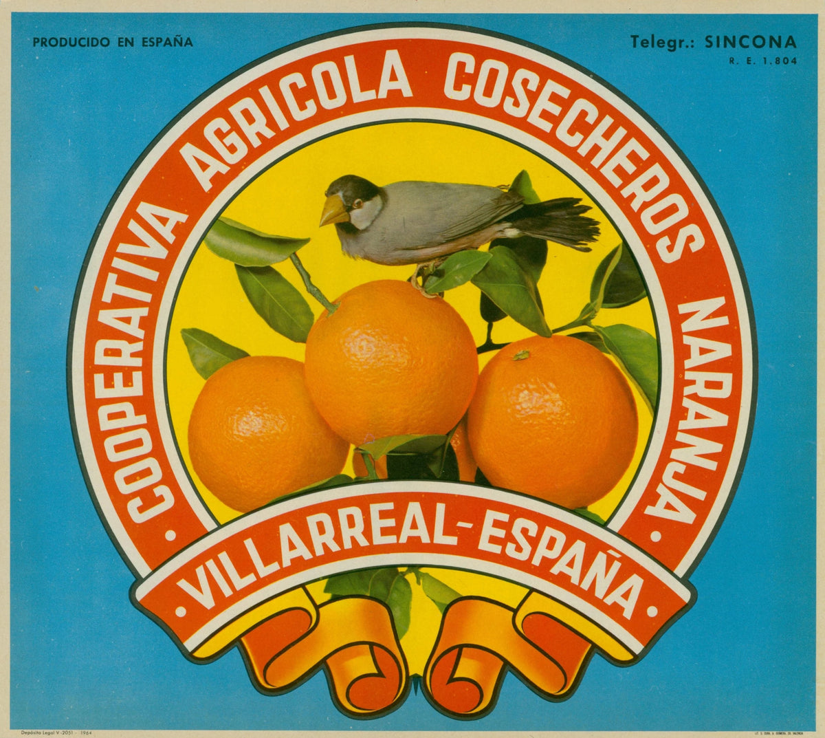 Villarreal Oranges, Spanish Crate Label - Original Vintage Product Label: