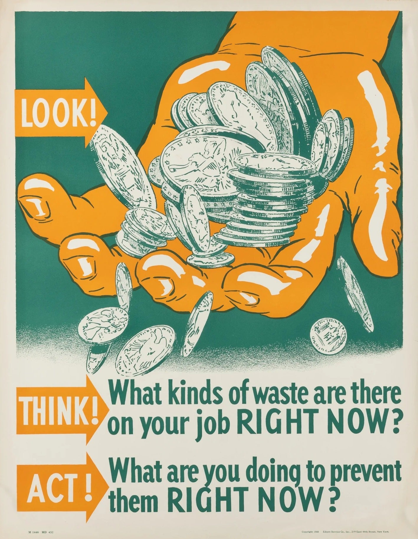 Look! Think! Act!- WWII Workplace Propaganda - Original Vintage Poster