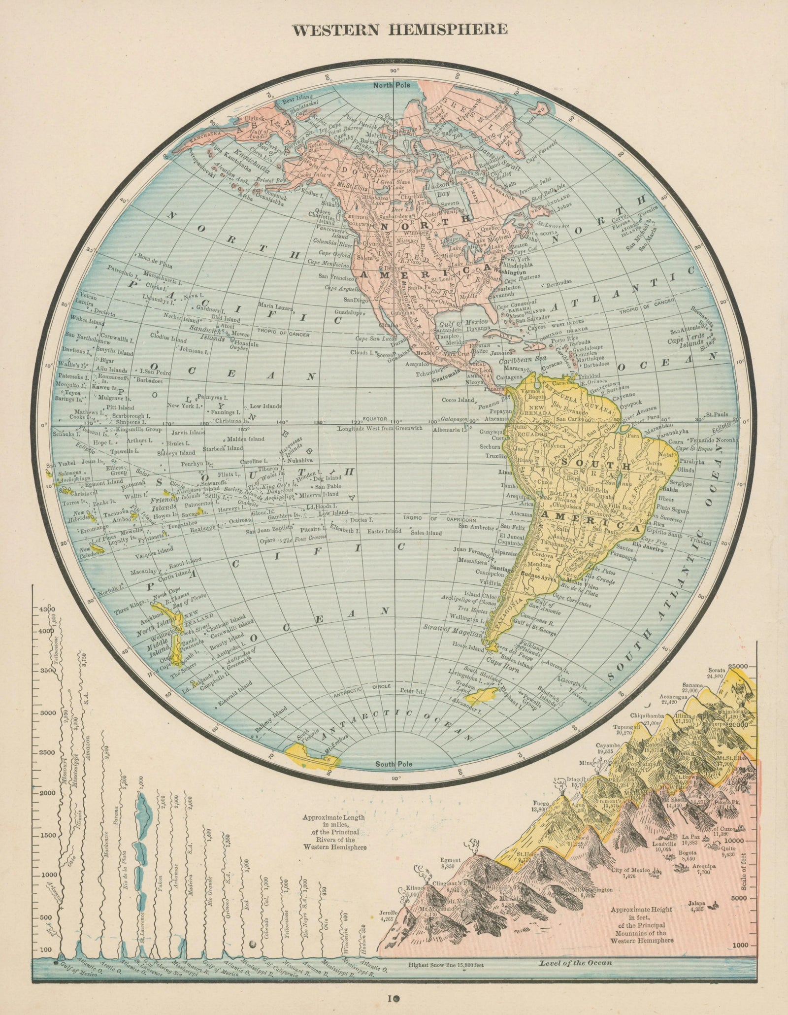 Western Hemisphere, Cram's Atlas - Original Vintage Map