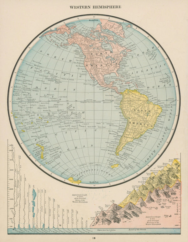 Western Hemisphere, Cram's Atlas - Original Vintage Map