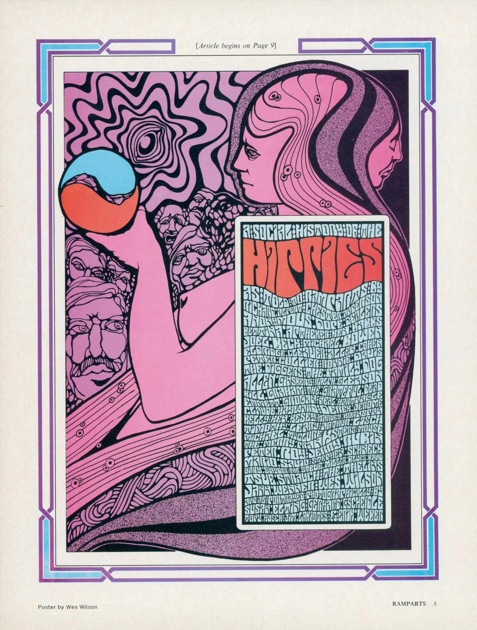 Hippies by Wes Wilson, Ramparts Magazine - Original Vintage Illustration