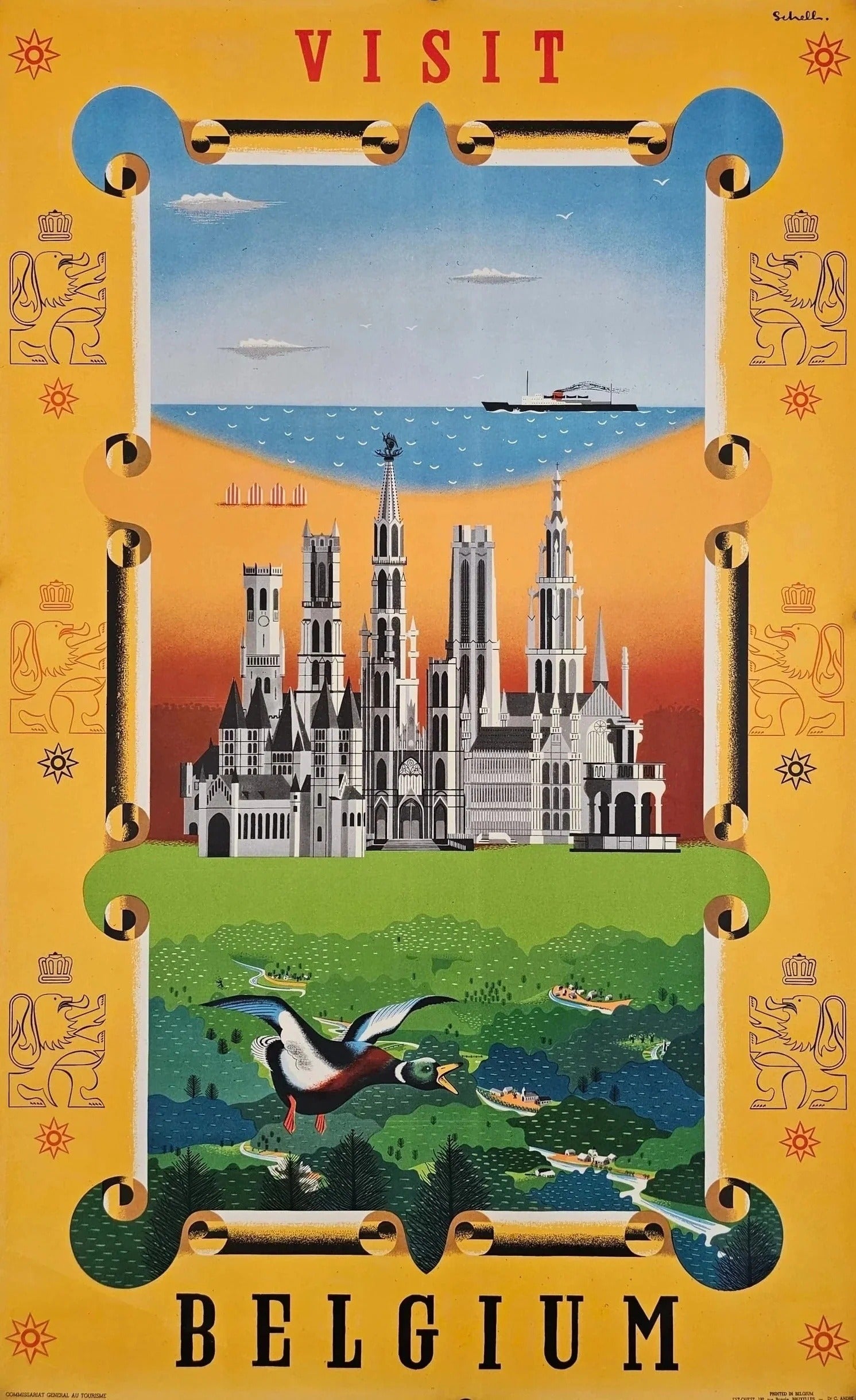 Visit Belgium by Louis Schell - Original Vintage Poster