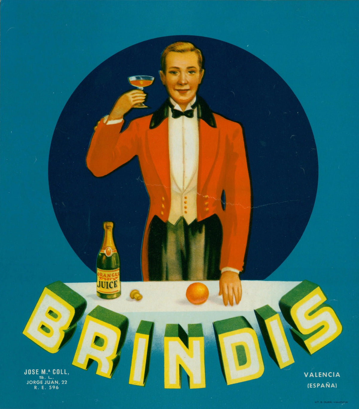 Brindis Oranges, Spanish Crate Label - Original Vintage Product Label: