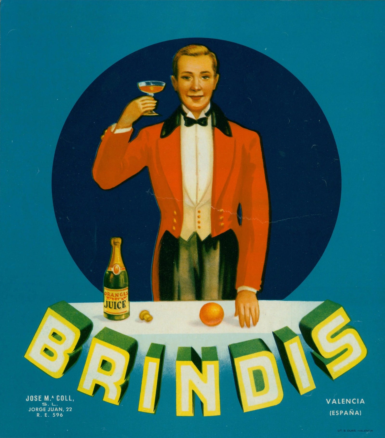 Brindis Oranges, Spanish Crate Label - Original Vintage Product Label: