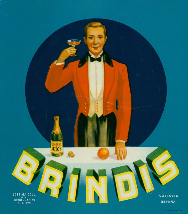 Brindis Oranges, Spanish Crate Label - Original Vintage Product Label: