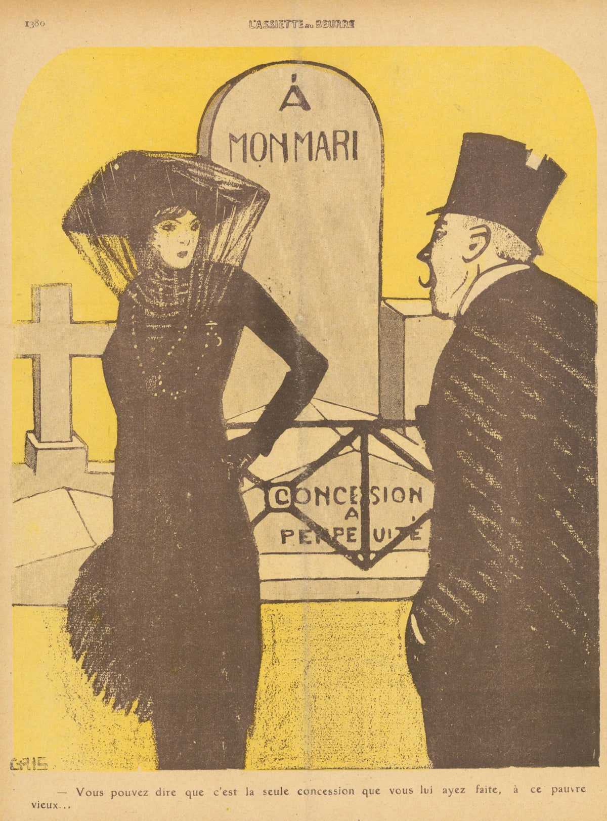 The Widow, L'Assiette au Beurre. - Original Vintage Illustration