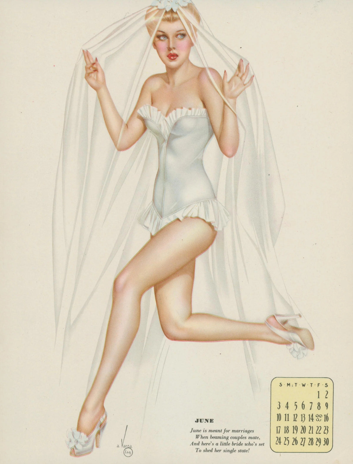 June, Esquire Calendar by Varga - Original Vintage Illustration