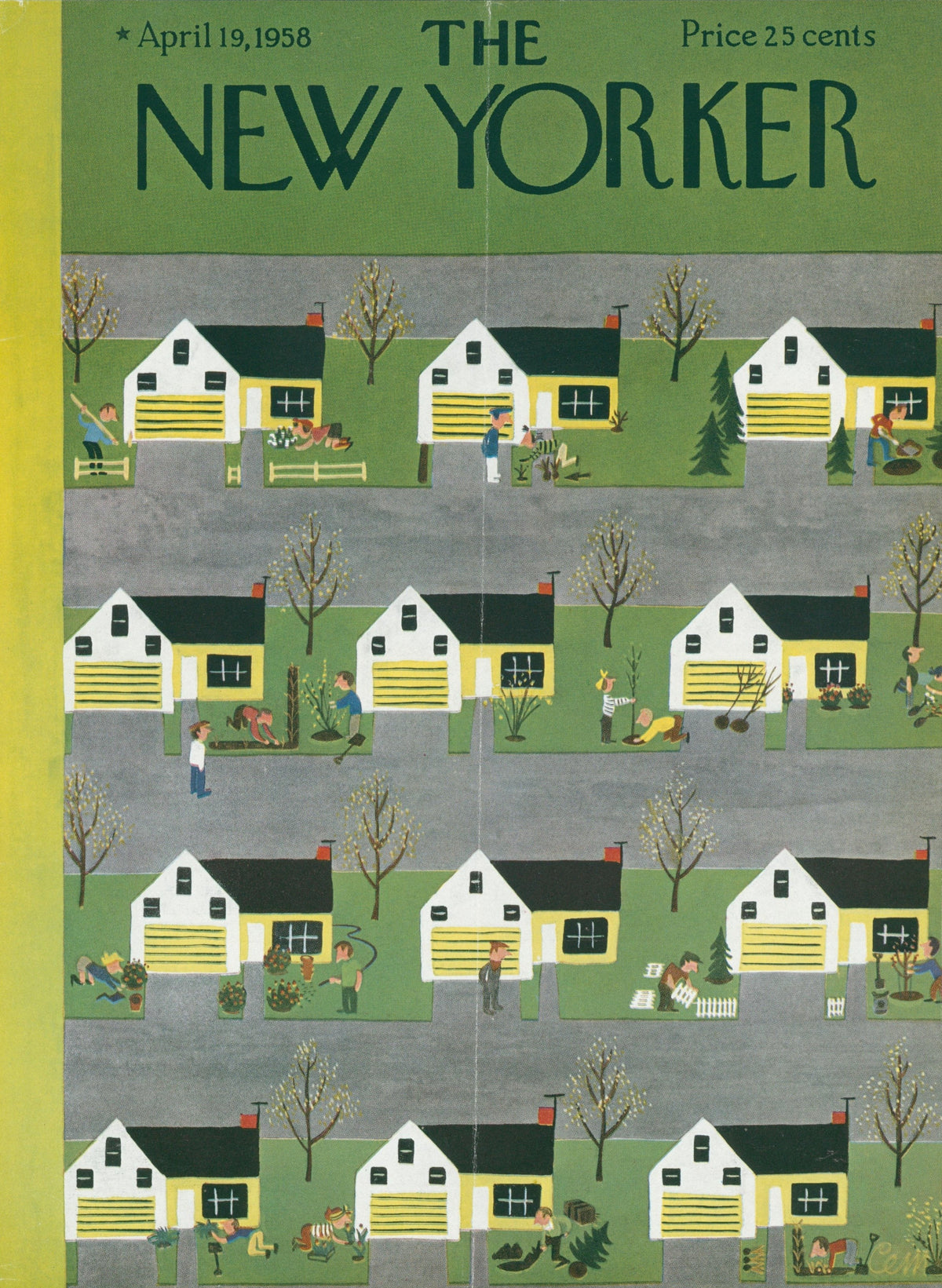 Spring in the Suburbs- The New Yorker - Original Vintage Cover Art: