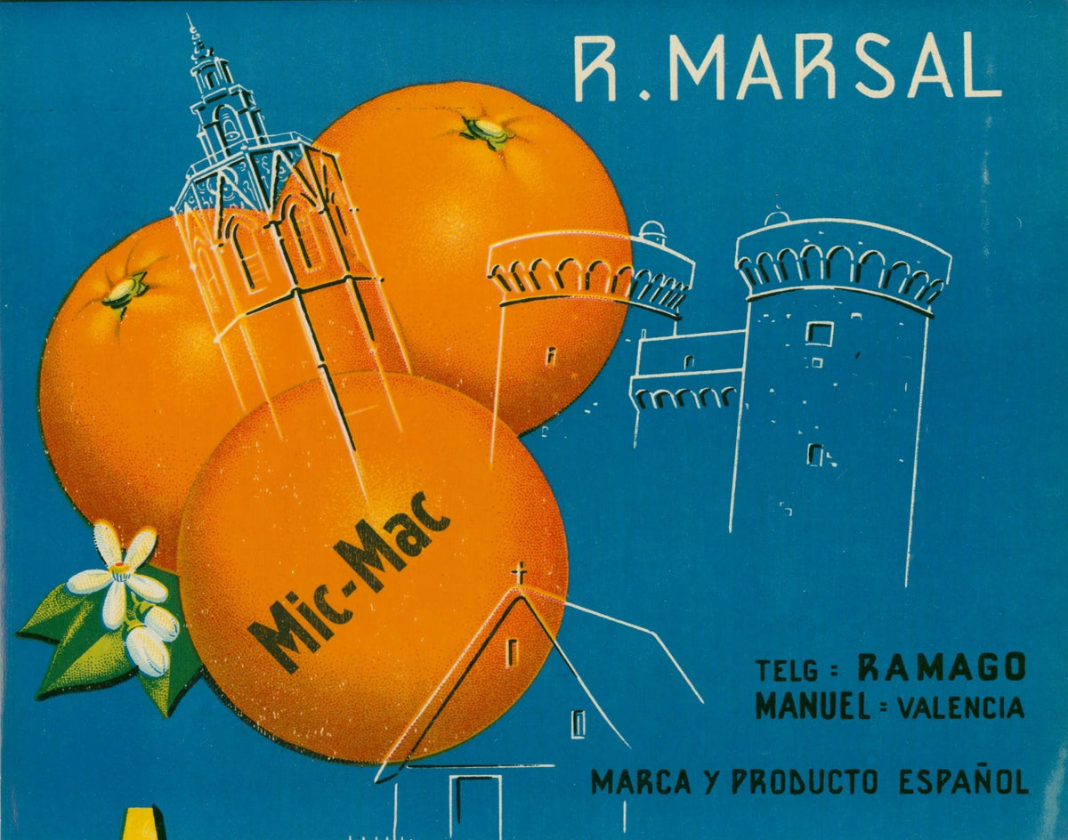 Mic-Mac Oranges, Spanish Crate Label - Original Vintage Product Label:
